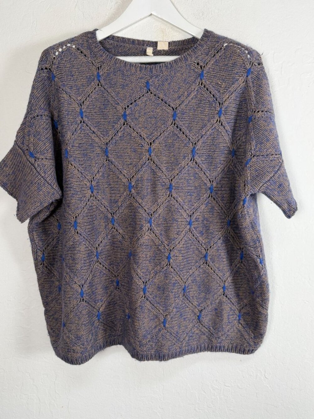 Anthropologie Moth Mohair Boxy Knit Short Dolman Sleeve Gray Blue Sweater S/M